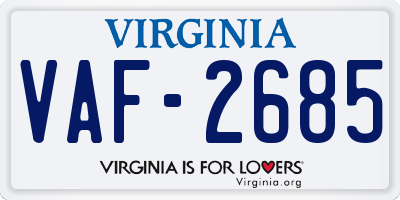 VA license plate VAF2685