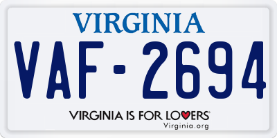 VA license plate VAF2694