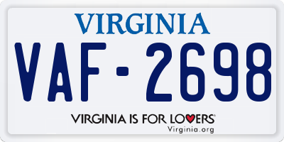 VA license plate VAF2698