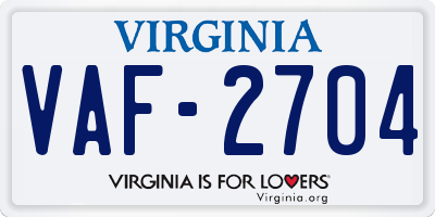 VA license plate VAF2704