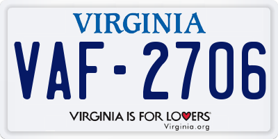 VA license plate VAF2706