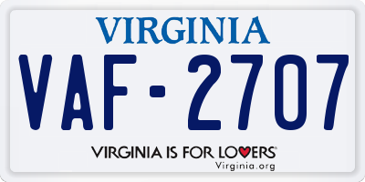 VA license plate VAF2707