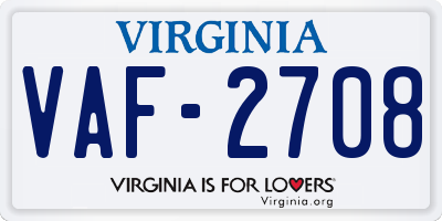 VA license plate VAF2708