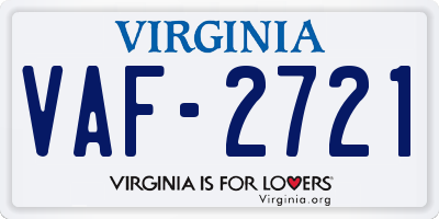 VA license plate VAF2721