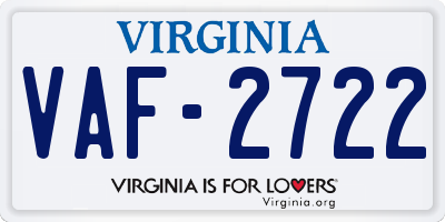 VA license plate VAF2722