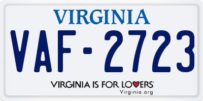 VA license plate VAF2723
