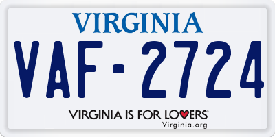 VA license plate VAF2724