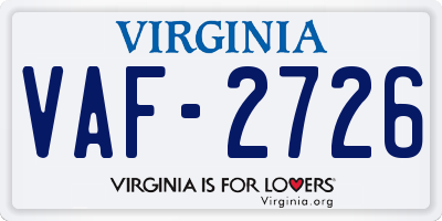 VA license plate VAF2726