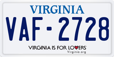 VA license plate VAF2728