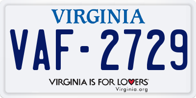 VA license plate VAF2729