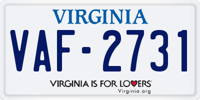 VA license plate VAF2731