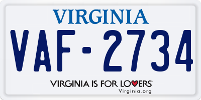 VA license plate VAF2734