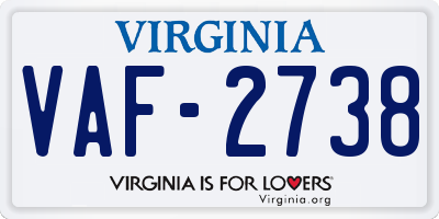 VA license plate VAF2738