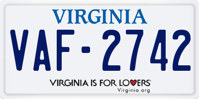 VA license plate VAF2742