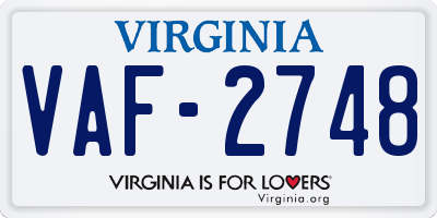 VA license plate VAF2748