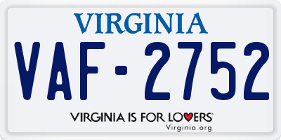VA license plate VAF2752