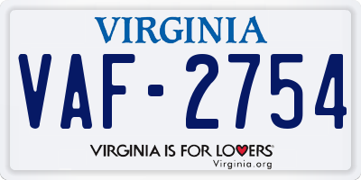 VA license plate VAF2754
