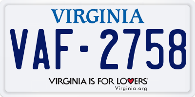 VA license plate VAF2758