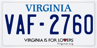 VA license plate VAF2760