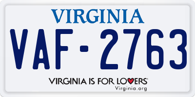VA license plate VAF2763