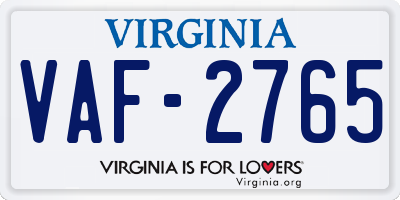 VA license plate VAF2765