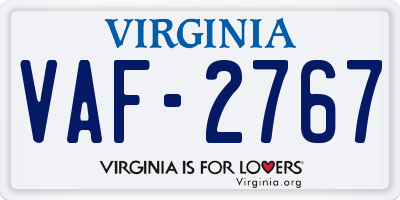 VA license plate VAF2767