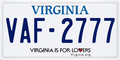 VA license plate VAF2777