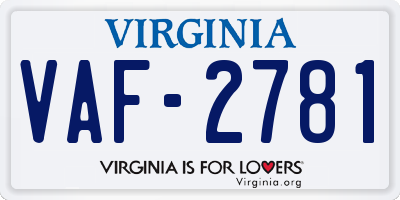 VA license plate VAF2781