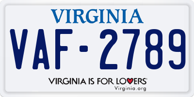 VA license plate VAF2789