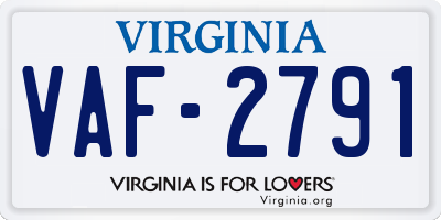 VA license plate VAF2791