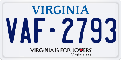 VA license plate VAF2793