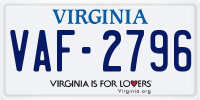VA license plate VAF2796