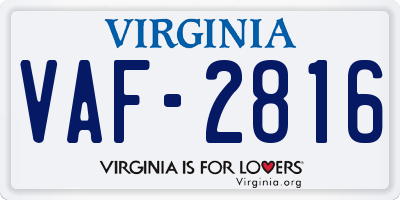 VA license plate VAF2816