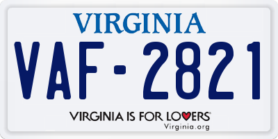 VA license plate VAF2821