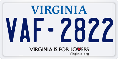 VA license plate VAF2822