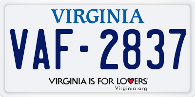 VA license plate VAF2837