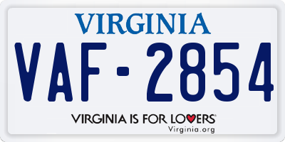VA license plate VAF2854