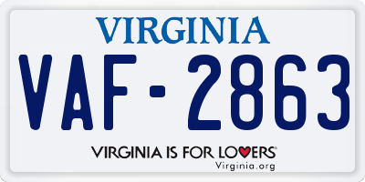VA license plate VAF2863