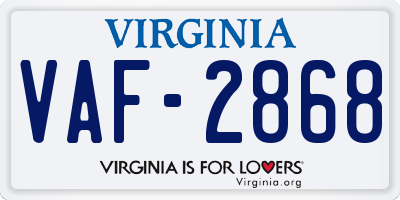 VA license plate VAF2868