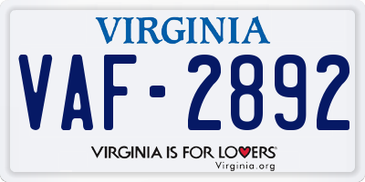 VA license plate VAF2892
