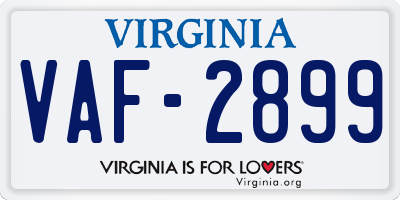 VA license plate VAF2899