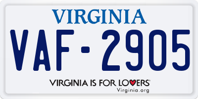 VA license plate VAF2905
