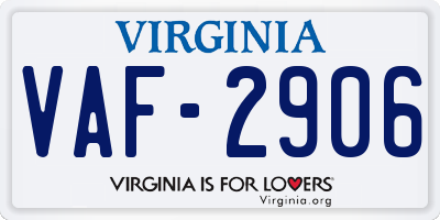 VA license plate VAF2906