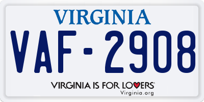 VA license plate VAF2908