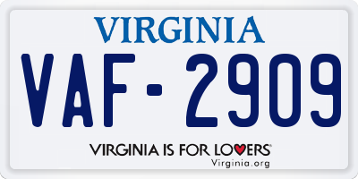 VA license plate VAF2909
