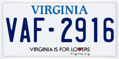VA license plate VAF2916