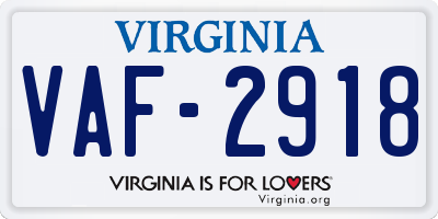 VA license plate VAF2918