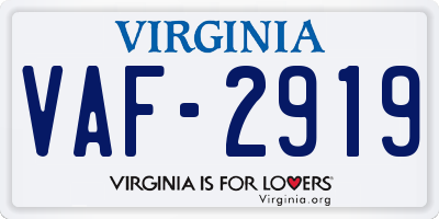 VA license plate VAF2919