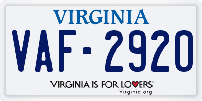 VA license plate VAF2920