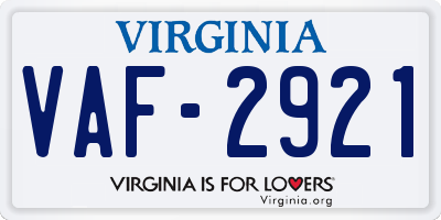 VA license plate VAF2921